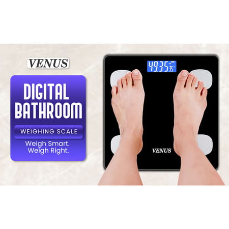 Venus (India) Electronic Digital Personal Bathroom Weight Machine | Upto 180kg | Eps-6399-New-Black