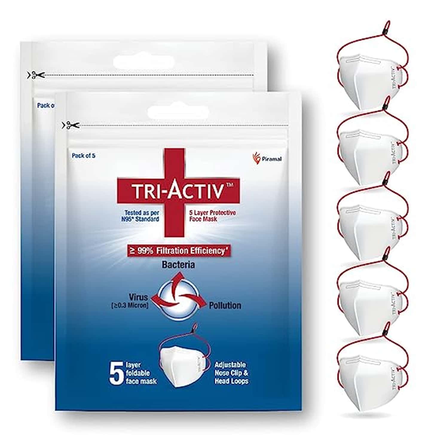 Tri-Activ 5 Layer Protective Face Masks/Tested As Per N95 Standard | Pack Of 10 White Mask