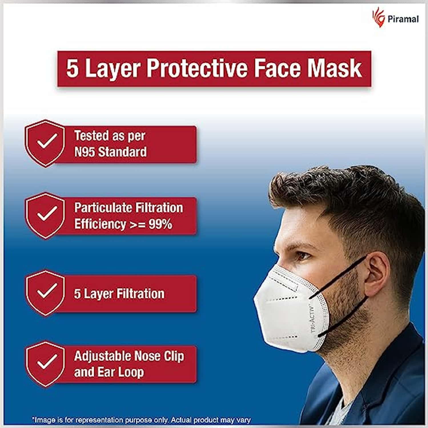 Tri-Activ 5 Layer Protective Face Masks/Tested As Per N95 Standard, Pack Of 10 White Mask