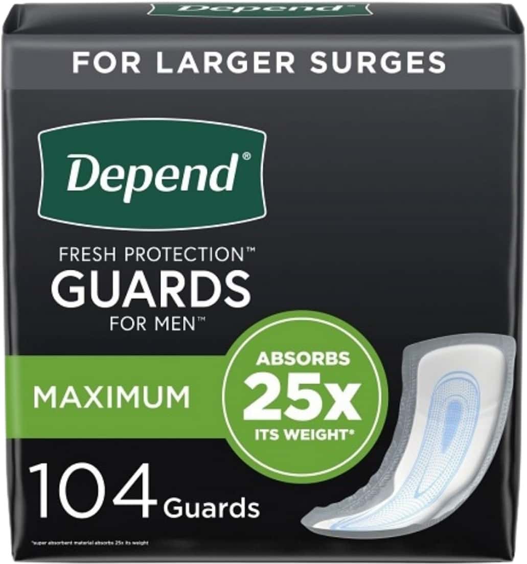 Depend Incontinence Guards For Men| Maximum Absorbency| 52 Count (Pack Of 2)