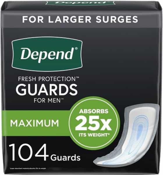 Depend Incontinence Guards For Men| Maximum Absorbency| 52 Count (Pack Of 2)