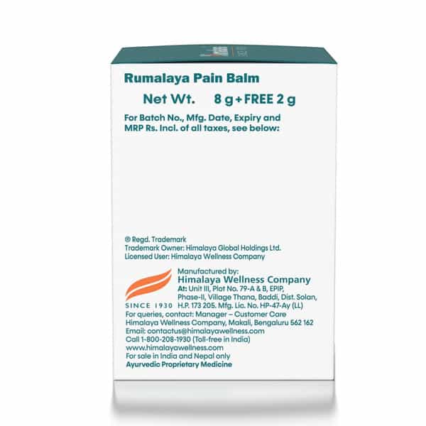 Himalaya Rumalaya | Strong Fast Relief From Headache & Neck Pain | Pain Balm | 10 Gm | 8G + 2G Free