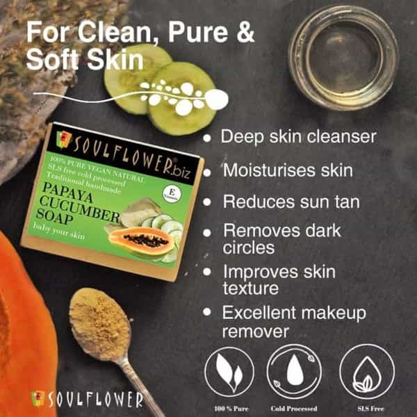 Soulflower Papaya Cucumber Soap 150Gm