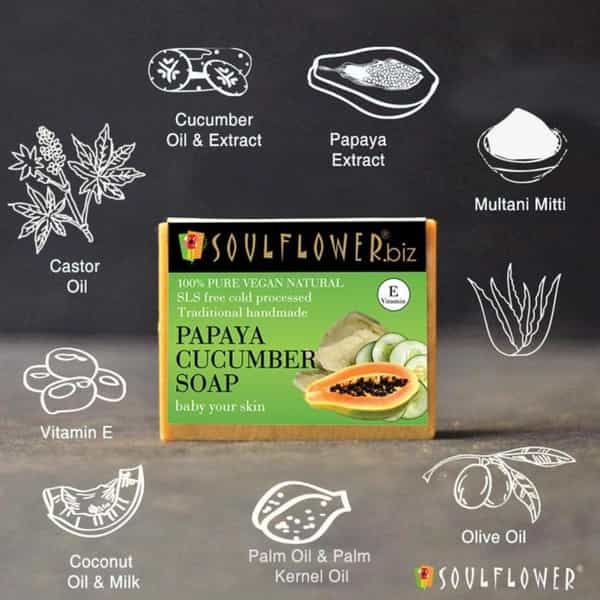 Soulflower Papaya Cucumber Soap 150Gm