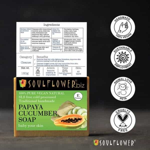Soulflower Papaya Cucumber Soap 150Gm