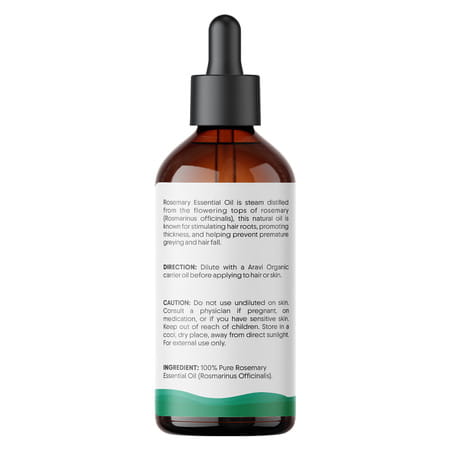 Aravi Organic Rosemary Essential Oil - Promotes Hair Growth | Healthy Scalp - 100Ml