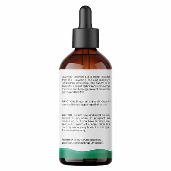 Aravi Organic Rosemary Essential Oil - Promotes Hair Growth | Healthy Scalp - 100Ml