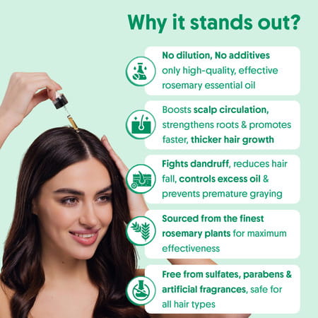 Aravi Organic Rosemary Essential Oil - Promotes Hair Growth | Healthy Scalp - 100Ml