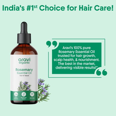Aravi Organic Rosemary Essential Oil - Promotes Hair Growth | Healthy Scalp - 100Ml