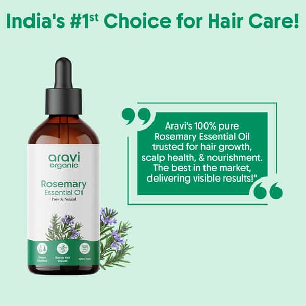 Aravi Organic Rosemary Essential Oil - Promotes Hair Growth | Healthy Scalp - 100Ml