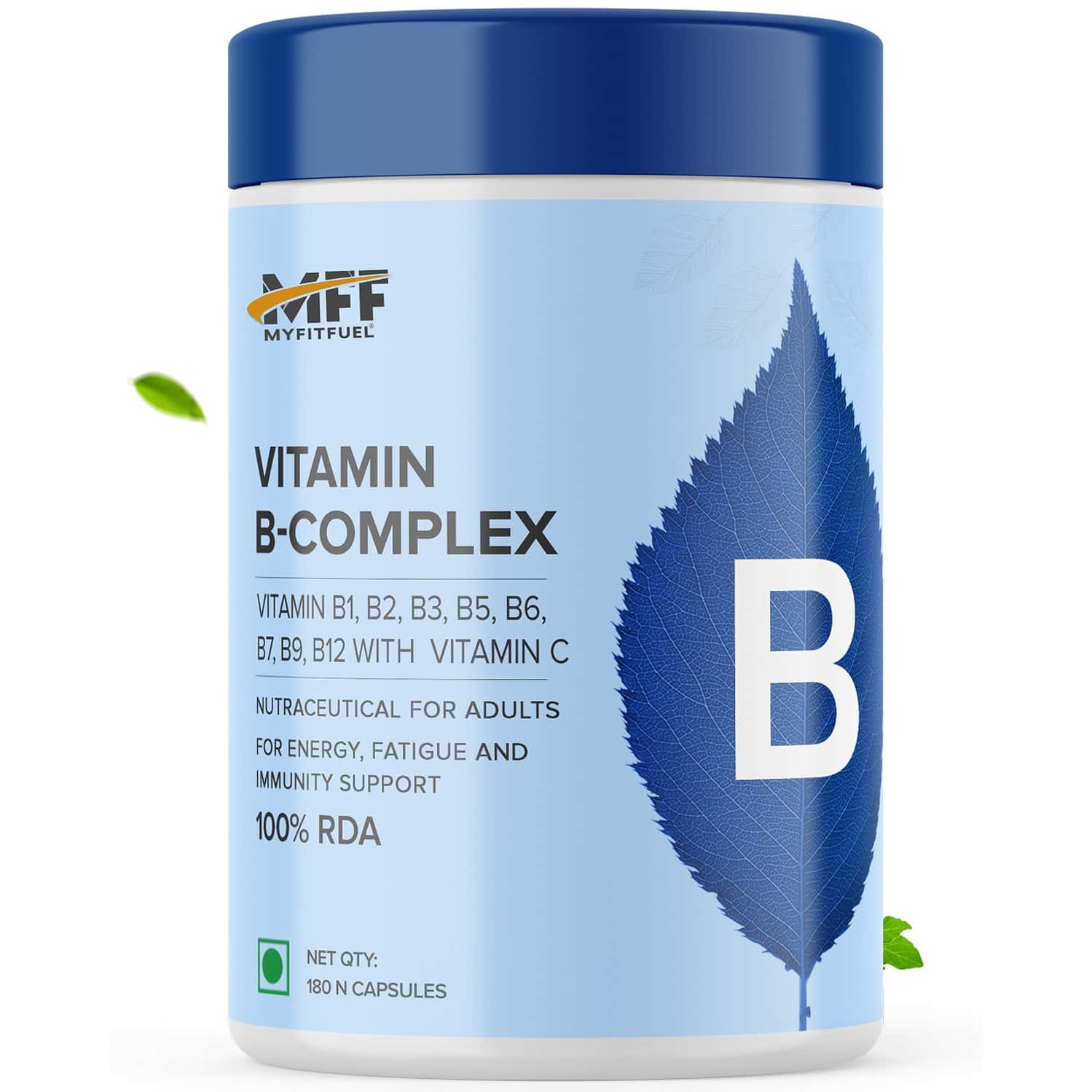 Myfitfuel B Complex + Vitamin C (180 Capsules) 100% Rda. Hair Growth, Energy, Immunity Youthful Skin