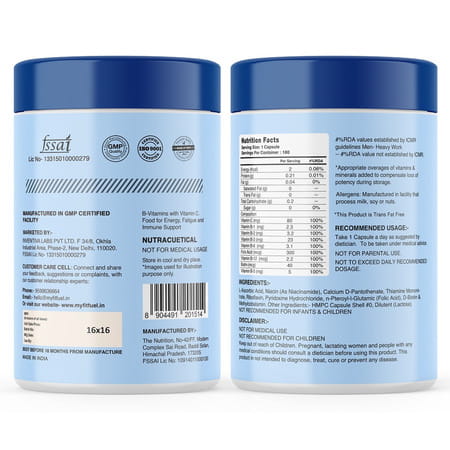 Myfitfuel B Complex + Vitamin C (180 Capsules) 100% Rda. Hair Growth, Energy, Immunity Youthful Skin