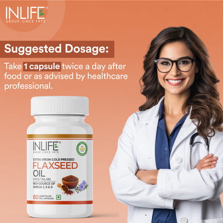 Inlife Flaxseed Oil Omega 3 6 9 Supplement Extra Virgin Cold Pressed 500 Mg - 60 Veg Capsules