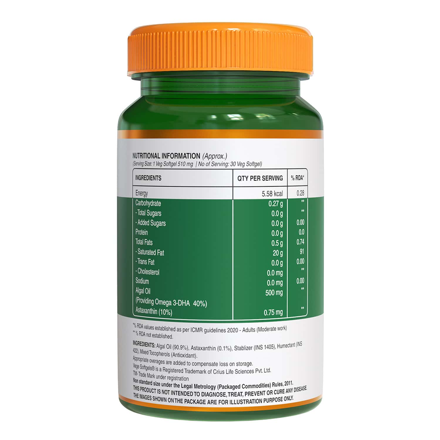 Pure Nutrition Veg Omega 3 For Brain And Heart Health 30 Veg Softgels