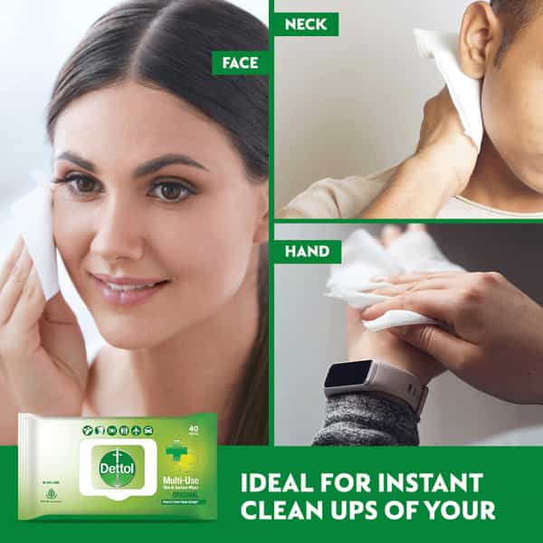 Dettol Disinfectant Sanitizer Wet Wipes For Skin & Surfaces Original - 40 Count