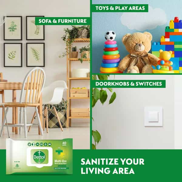 Dettol Disinfectant Sanitizer Wet Wipes For Skin & Surfaces Original - 40 Count