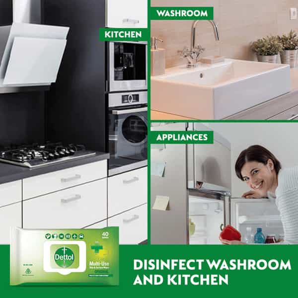 Dettol Disinfectant Sanitizer Wet Wipes For Skin & Surfaces Original - 40 Count