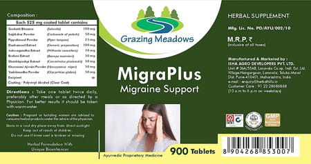 Grazing Meadows Migraplus 900 Tablets | Natural Supplement For Migraine Support (Pack Of 5)