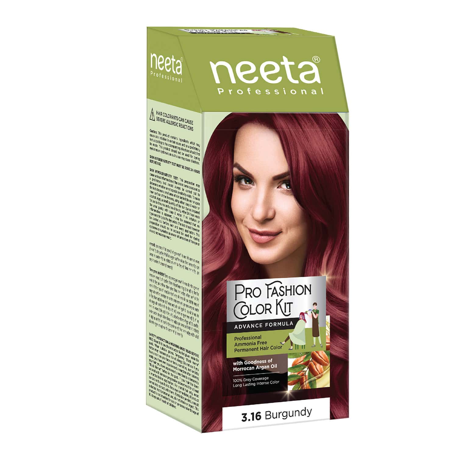 Neeta Professional Pro Fashion Color Kit 3.16 Burgundy 100g | Permanent Creme Hair Color | Unisex