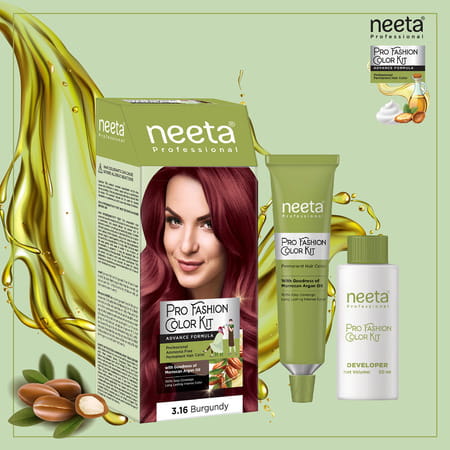 Neeta Professional Pro Fashion Color Kit 3.16 Burgundy 100G | Permanent Creme Hair Color | Unisex