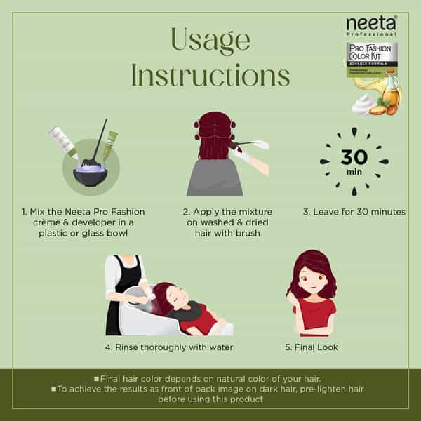 Neeta Professional Pro Fashion Color Kit 3.16 Burgundy 100G | Permanent Creme Hair Color | Unisex