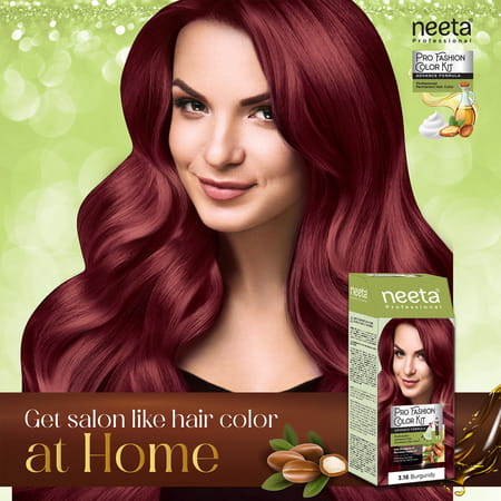 Neeta Professional Pro Fashion Color Kit 3.16 Burgundy 100G | Permanent Creme Hair Color | Unisex