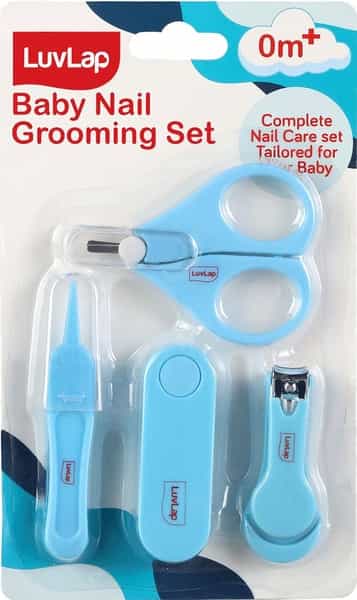 Luvlap Baby Grooming Scissors & Nail Clipper Set/Kit Manicure Set 4Pcs Blue 0M+
