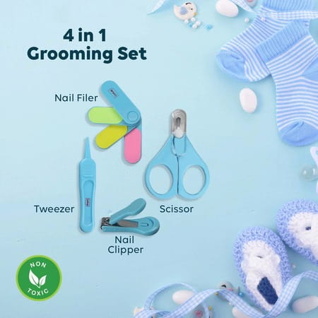 Luvlap Baby Grooming Scissors & Nail Clipper Set/kit Manicure Set 4pcs Blue 0m+