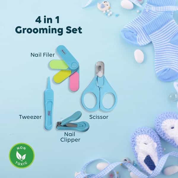 Luvlap Baby Grooming Scissors & Nail Clipper Set/Kit Manicure Set 4Pcs Blue 0M+