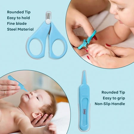 Luvlap Baby Grooming Scissors & Nail Clipper Set/Kit Manicure Set 4pcs Blue 0m+