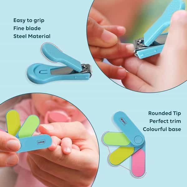 Luvlap Baby Grooming Scissors & Nail Clipper Set/Kit Manicure Set 4Pcs Blue 0M+