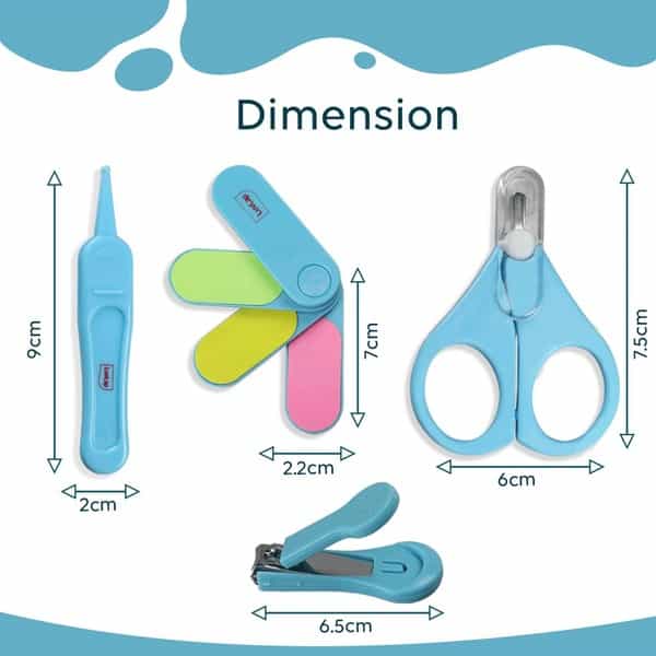 Luvlap Baby Grooming Scissors & Nail Clipper Set/Kit Manicure Set 4Pcs Blue 0M+