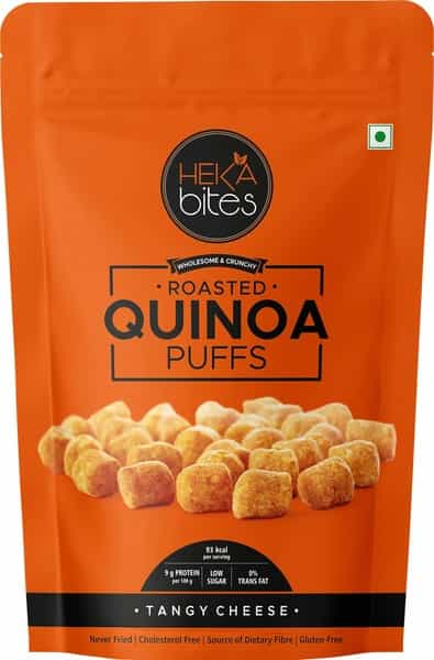 Heka Bites Roasted Quinoa Puffs Tangy Cheese - Pack Of 1|Low Calorie & Healthy Snacks