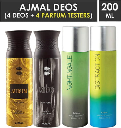 Ajmal 1 Aurum For Women 1 Carbon For Men 1 Nightingale 1 Distraction Unisex Deodorant Combo Pack Of4