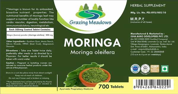 Grazing Meadows Moringa Tablets 700 Tablets 500 Mg