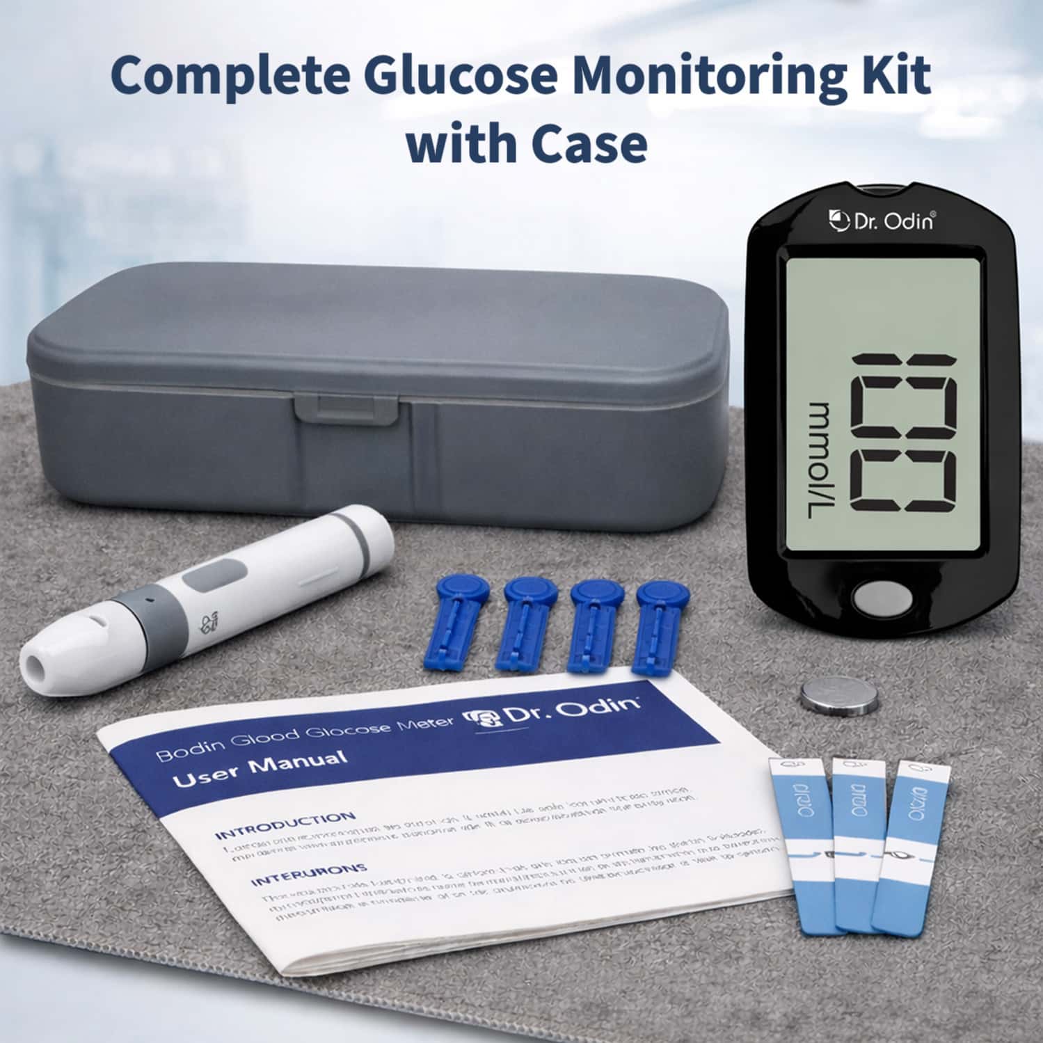 Dr. Odin Blood Glucose Monitoring System Gdh-Fad Monitoring Meter Kit Vial 25 Strip| 25 Lancet Black