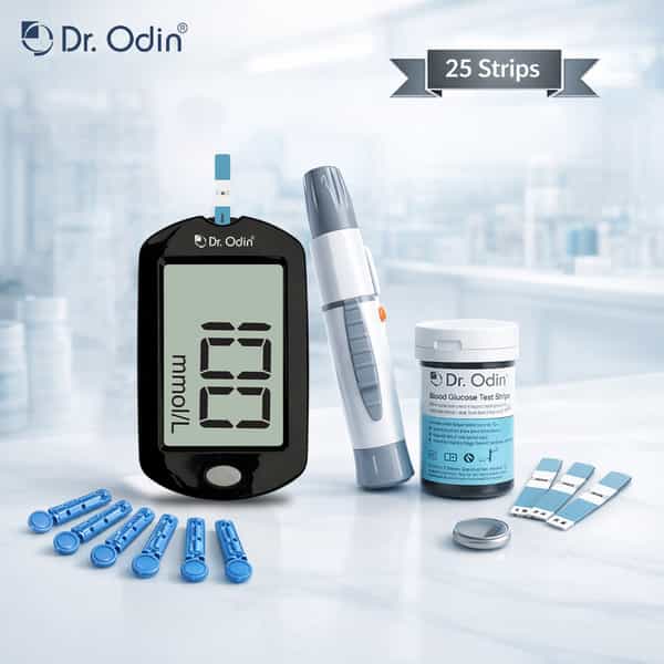 Dr. Odin Blood Glucose Monitoring System Gdh-Fad Monitoring Meter Kit Vial 25 Strip| 25 Lancet Black