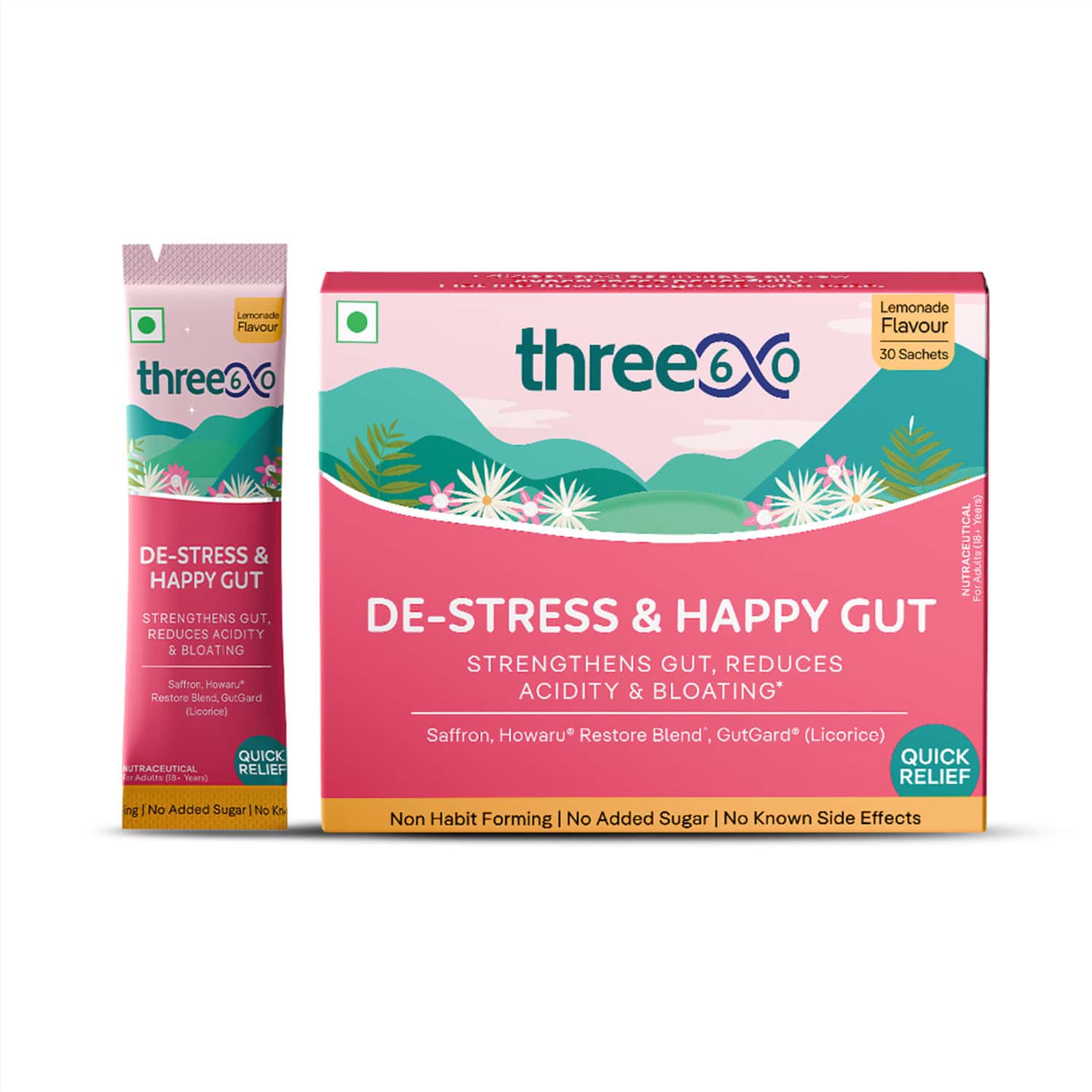 Three60 De-Stress & Happy Gut: Experience Quick Relief From Acidity And Bloating