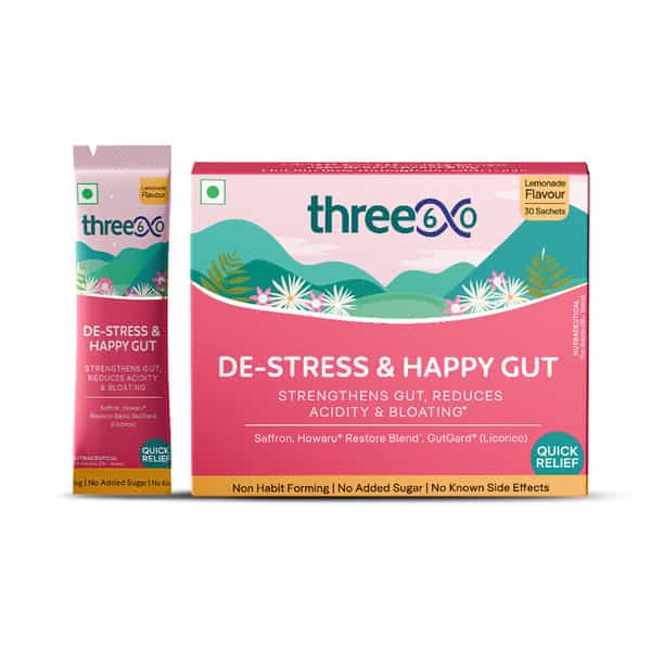 Three60 De-Stress & Happy Gut: Experience Quick Relief From Acidity And Bloating