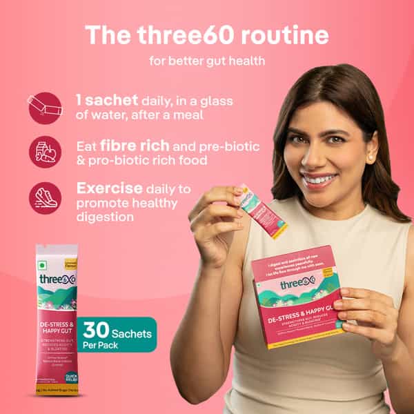 Three60 De-Stress & Happy Gut: Experience Quick Relief From Acidity And Bloating