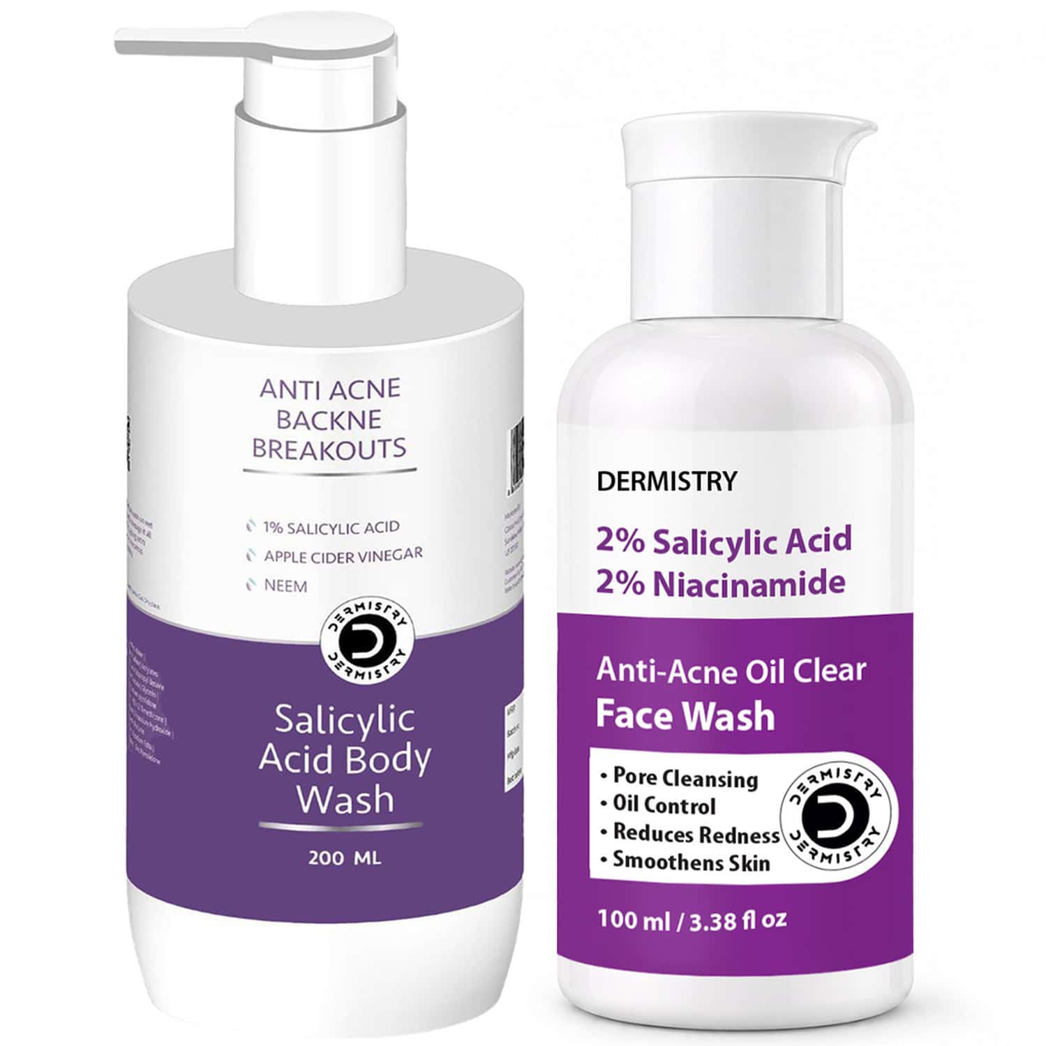 Dermistry Salicylic Acid Niacinamide Neem Anti Acne Pimples Oil Removal Exfoliator Body & Face Wash