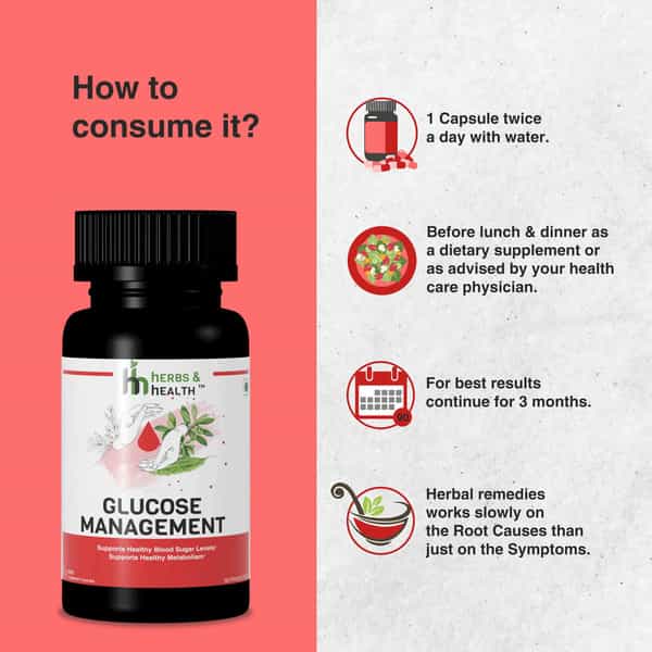 Herbs & Health - Glucose Management|Healthy Blood Sugar Levels| 60 Vegetarian Capsules