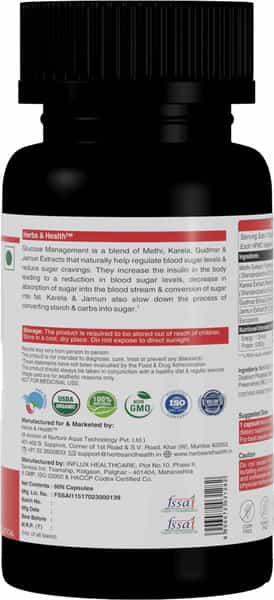 Herbs & Health - Glucose Management|Healthy Blood Sugar Levels| 60 Vegetarian Capsules
