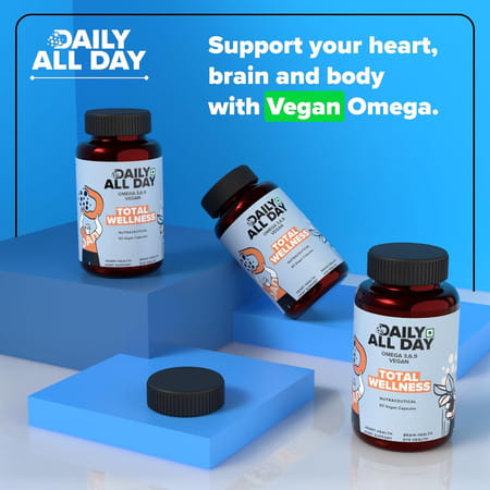 Daily All Day Omega 3 6 9 Vegetarian Capsule Supplement | 1000mg | 60 Capsules