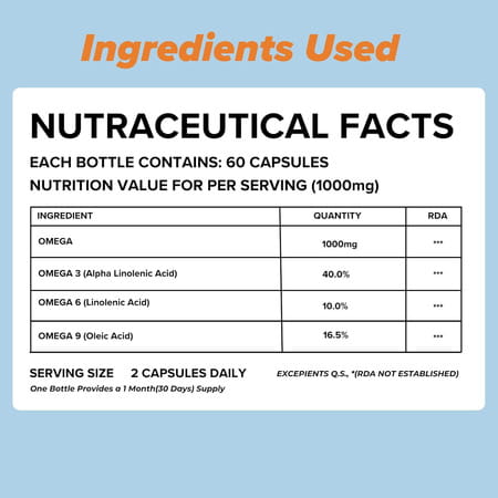 Daily All Day Omega 3 6 9 Vegetarian Capsule Supplement | 1000mg | 60 Capsules