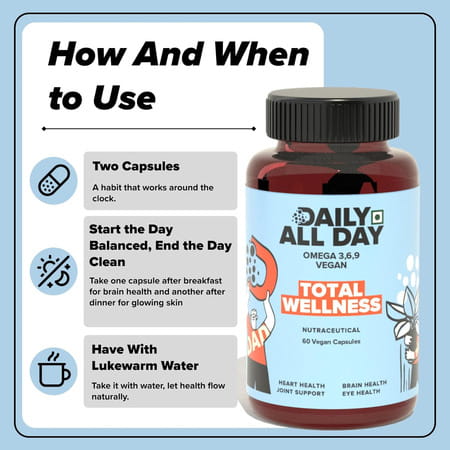 Daily All Day Omega 3 6 9 Vegetarian Capsule Supplement | 1000mg | 60 Capsules