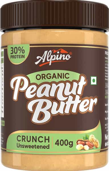 Alpino Organic Natural Peanut Butter Crunch 400 G | Unsweetened | 30G Protein | 100% Roasted Peanut