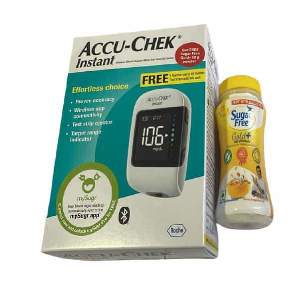 Accu-Chek Instant S Glucometer & 10 Test Strips With Free Sugarfree