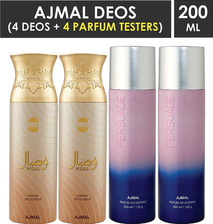 Ajmal 2 Wisal For Women And 2 Persuade For Men & Women Deodorants Each 200Ml Combo Pack Of 4