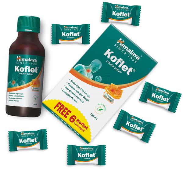 Himalaya Koflet Cough Syrup + 6 Lozenges Free For Cough & Throat Relief |Herbal |Non Drowsy | 100Ml